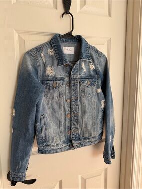 KanCan Distressed Light Blue Denim Jean Jacket
